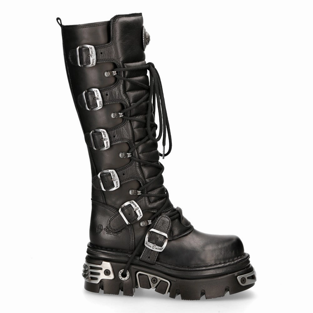 272 Metallic Goth Leather Buckle Boots Punk