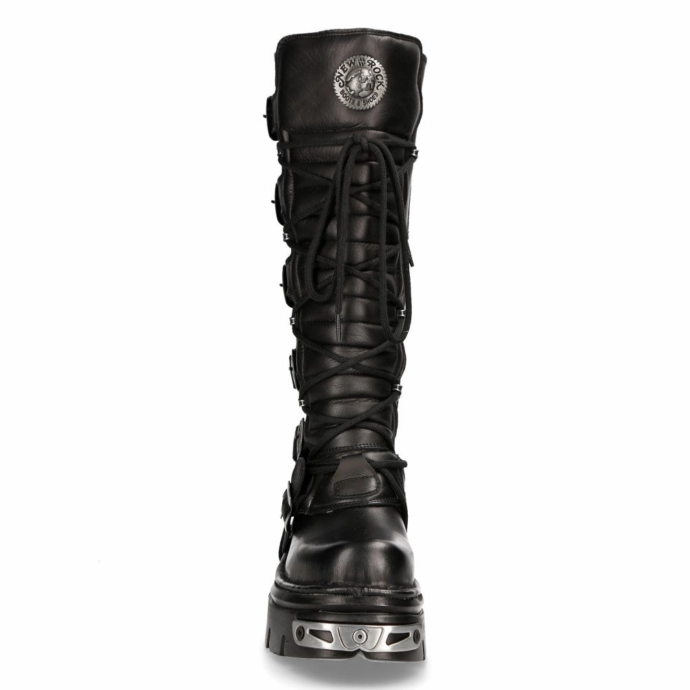 272 Metallic Goth Leather Buckle Boots Punk