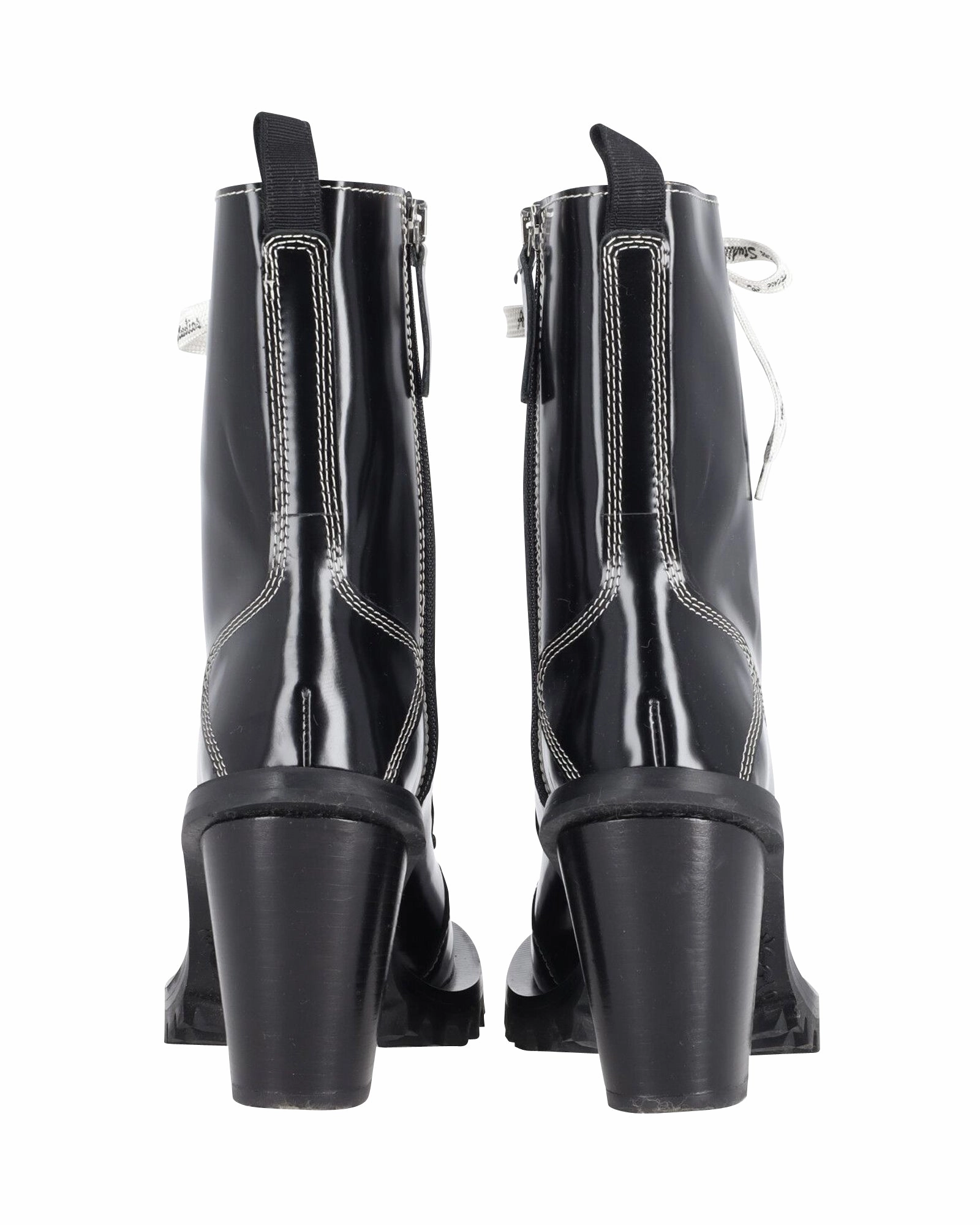 Acne Studios Laced-Up Combat Boots in Black Patent Leather