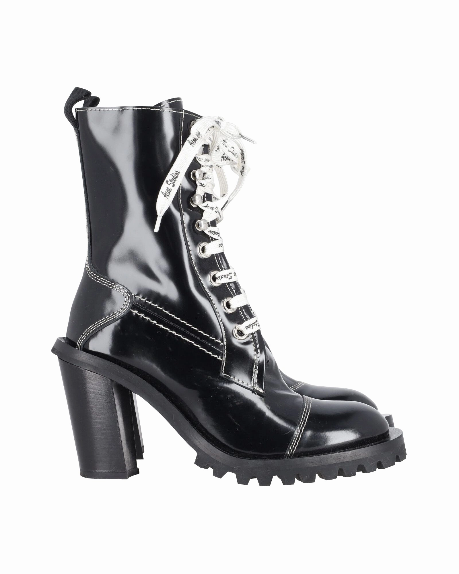 Acne Studios Laced-Up Combat Boots in Black Patent Leather Womens Boots sale online
