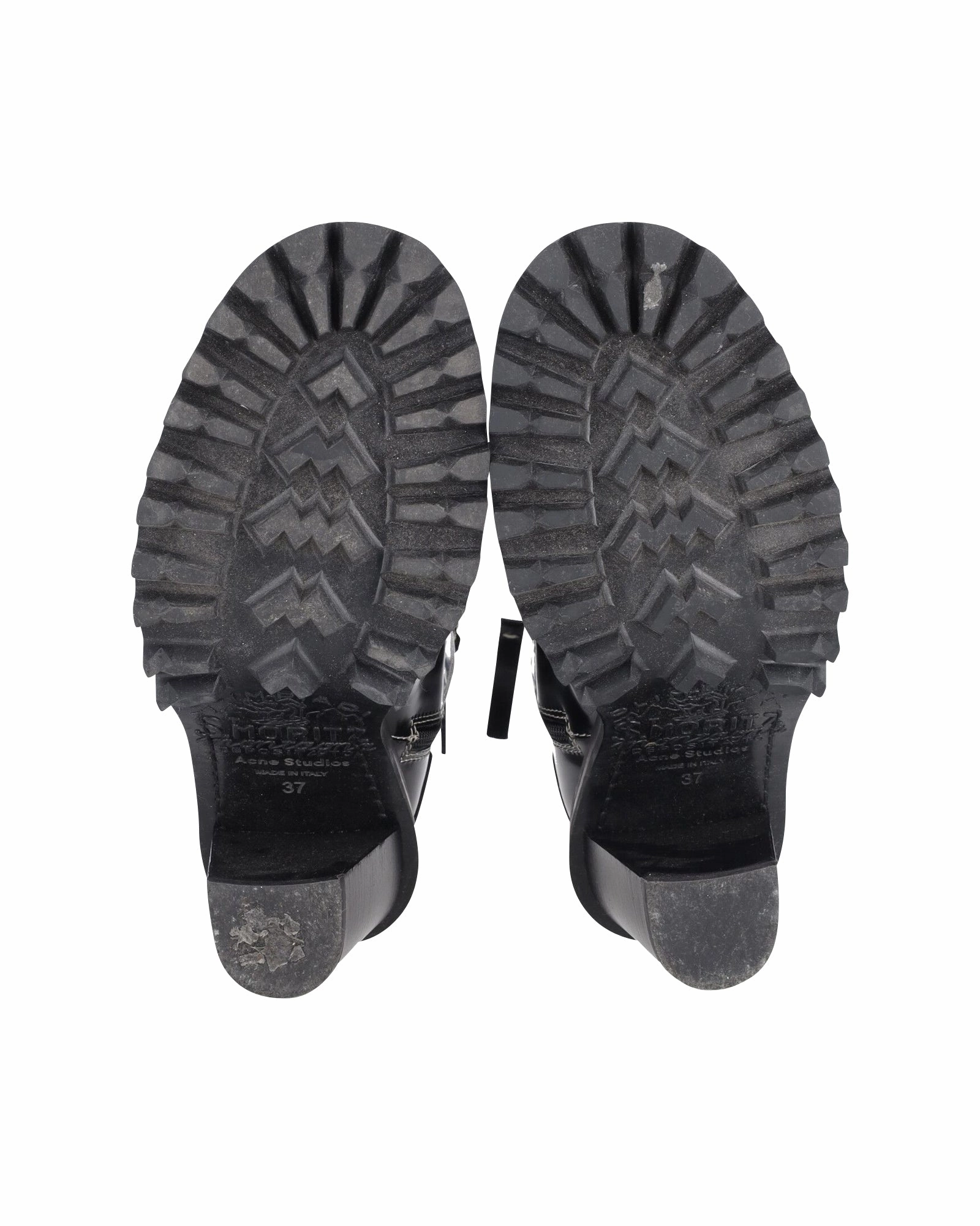 Acne Studios Laced-Up Combat Boots in Black Patent Leather