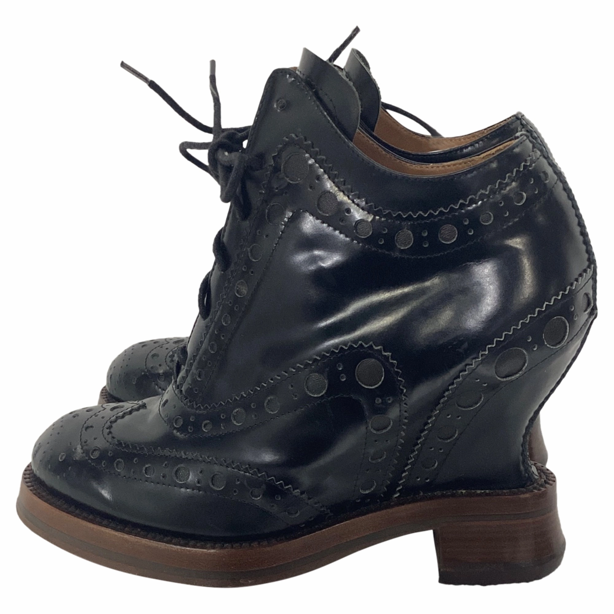Acne Studios Spin Brogue Wedge Boots in Black Leather