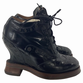 Acne Studios Spin Brogue Wedge Boots in Black Leather Cheap Womens Leather Boots