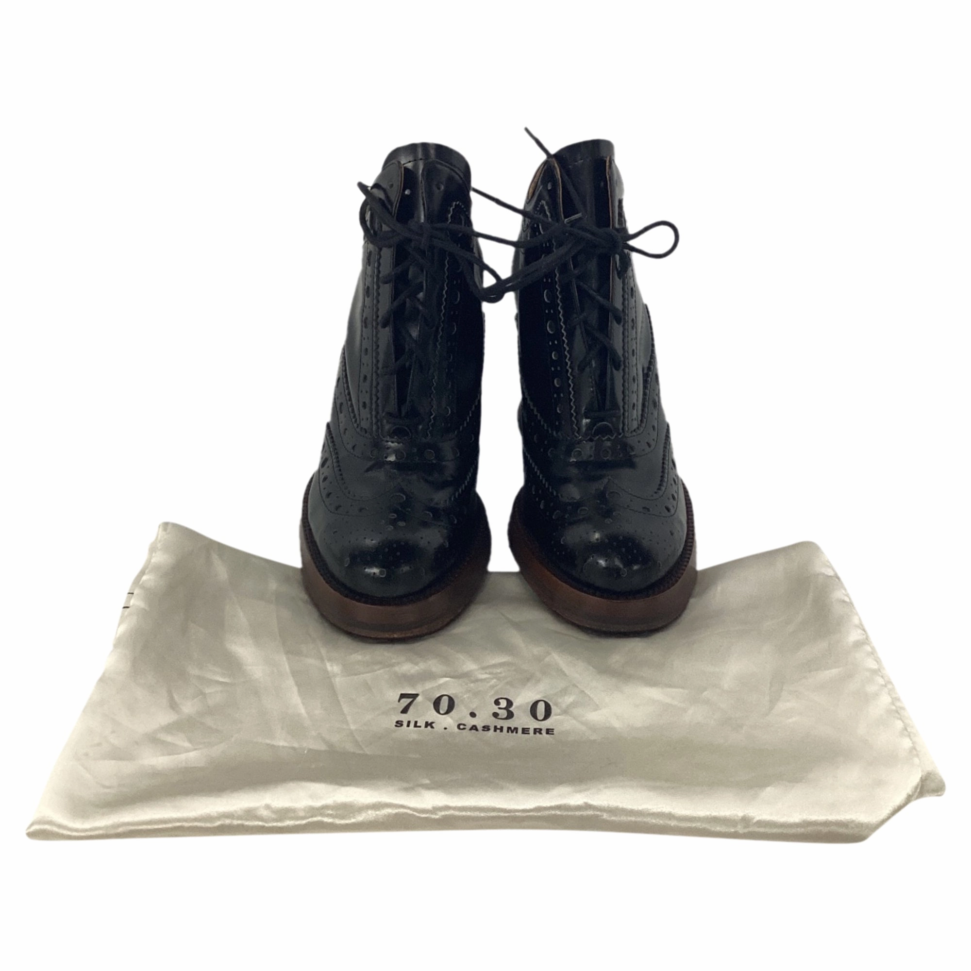 Acne Studios Spin Brogue Wedge Boots in Black Leather