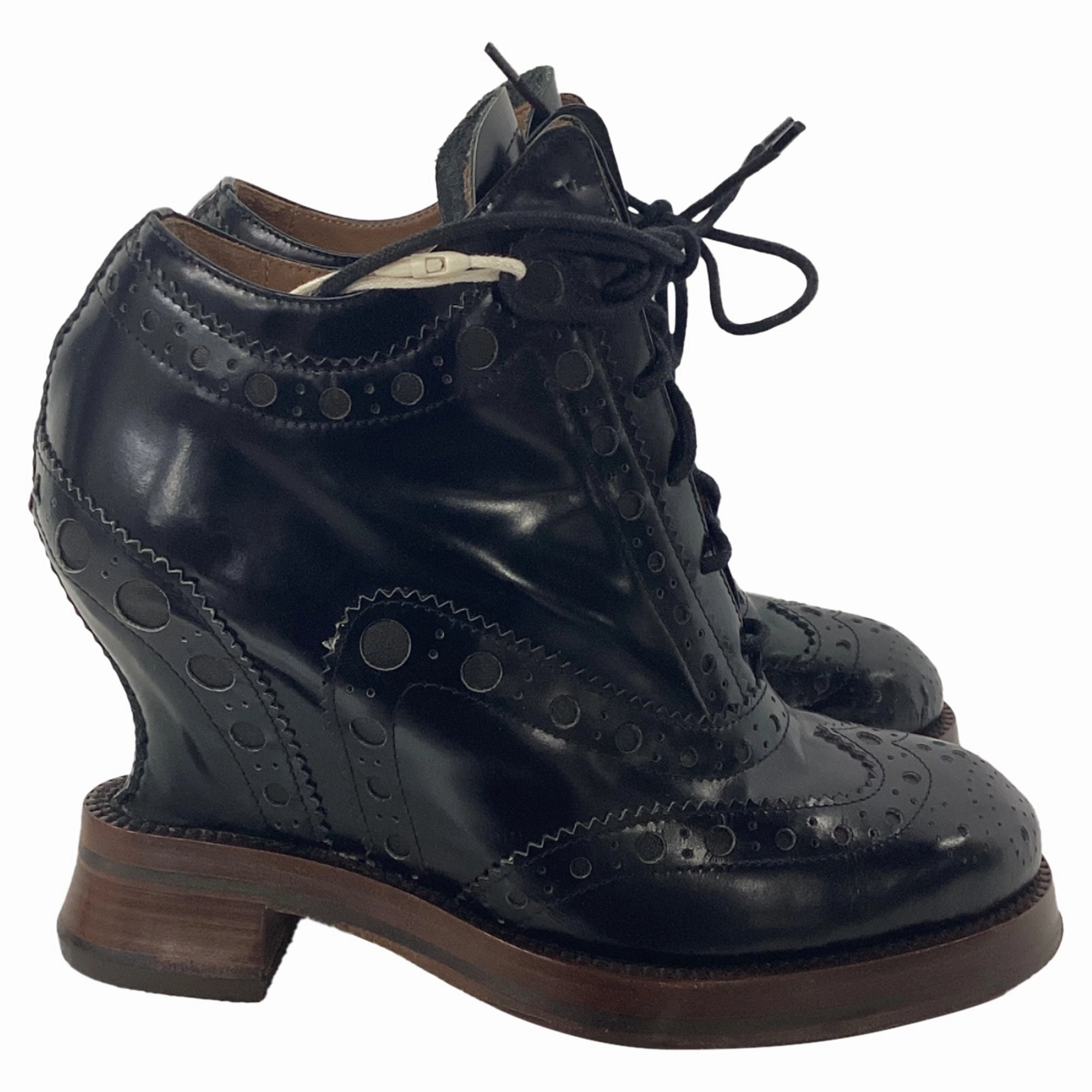 Acne Studios Spin Brogue Wedge Boots in Black Leather Cheap Womens Leather Boots