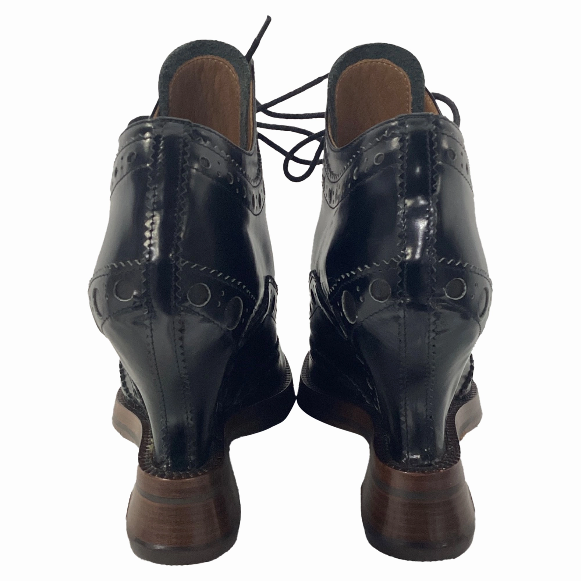Acne Studios Spin Brogue Wedge Boots in Black Leather