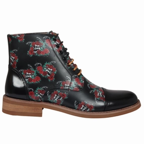 Adam Oxford Floral Skull Print Lace Up Leather Dress Ankle Boots Sale on Mens Chukka Footwear