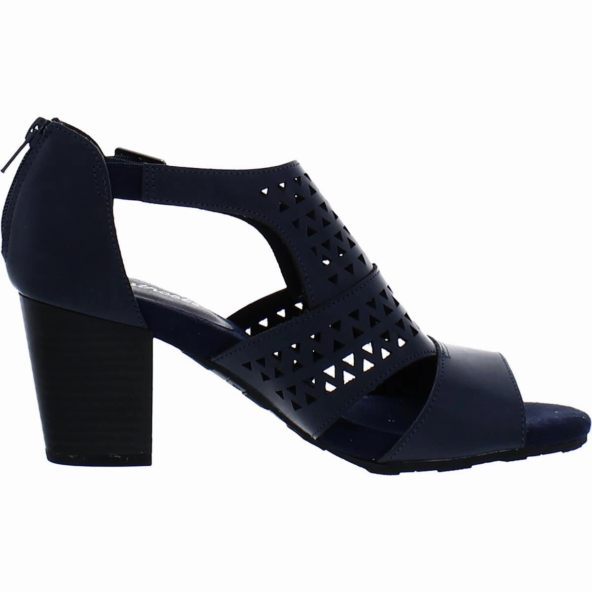 Adara Womens Faux Leather Laser Cut Block Heels