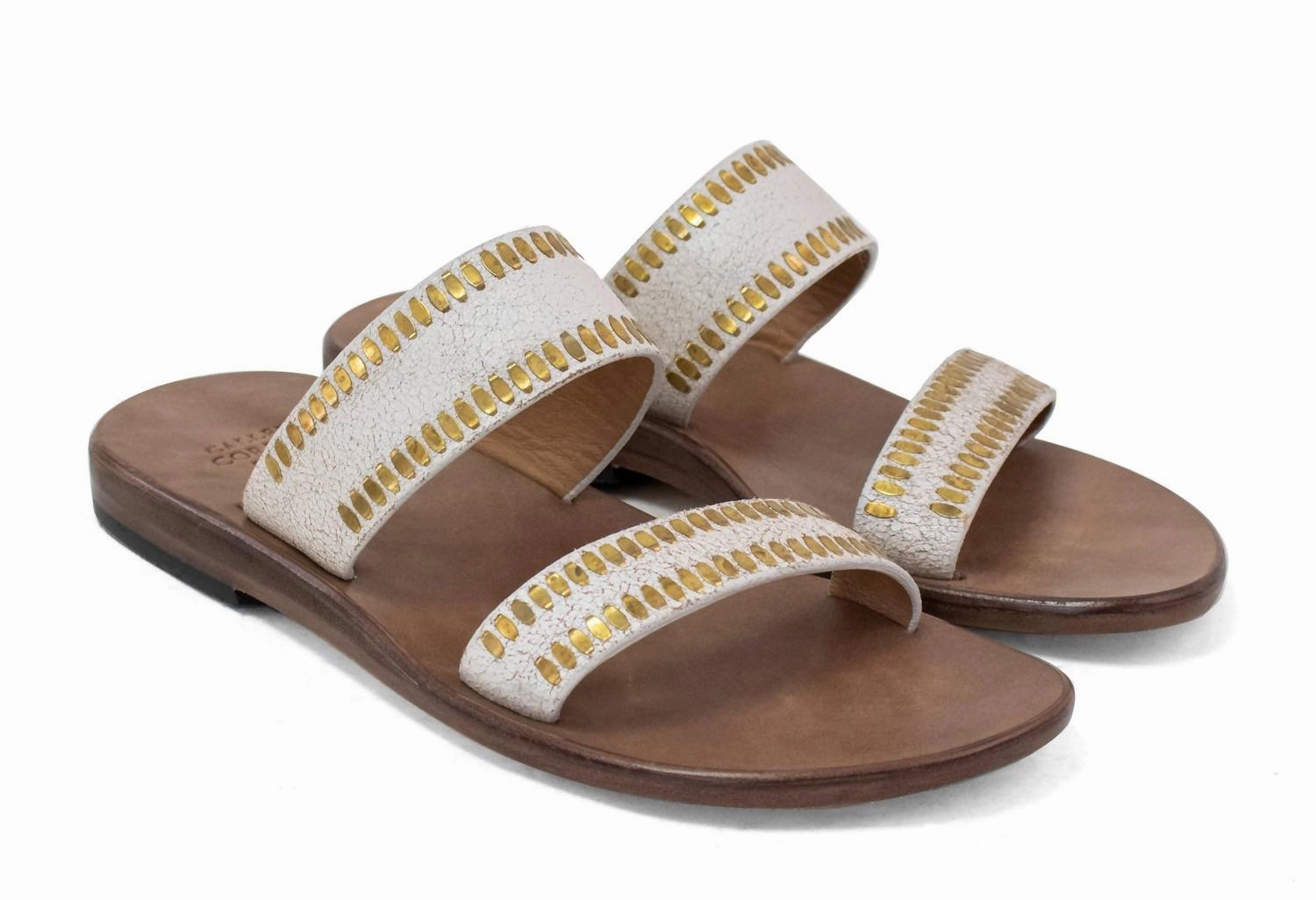 Adella Sandal In White Pearl W/ Brass Art