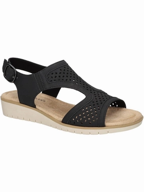 Alba Womens Buckle Faux Leather Wedge Sandals Promo offer on Womens Sandals