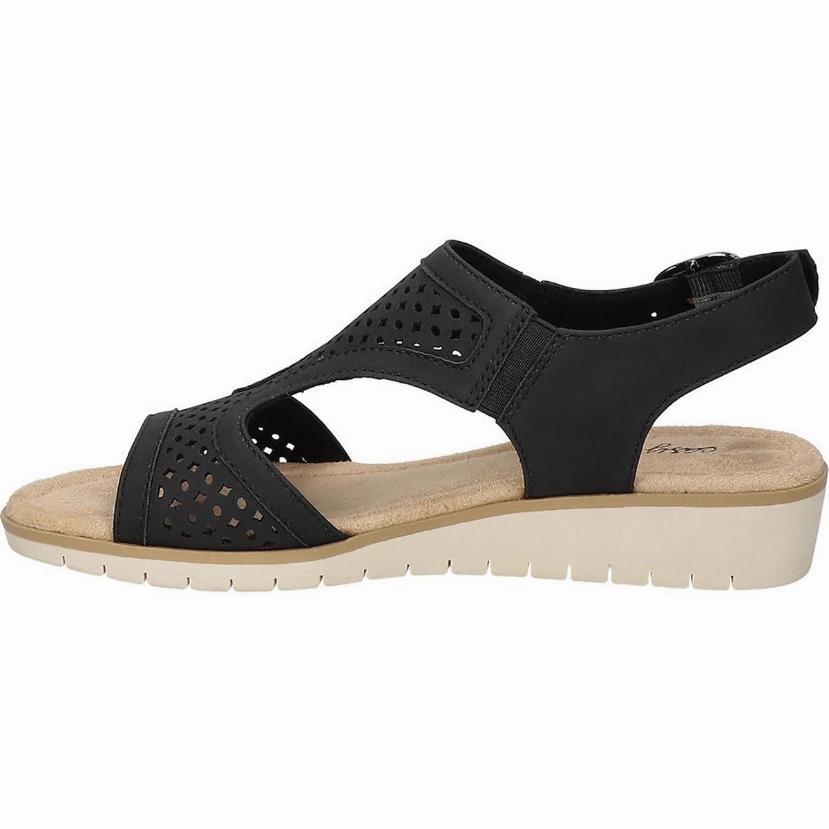 Alba Womens Buckle Faux Leather Wedge Sandals