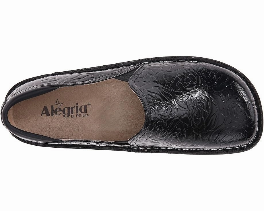 Alegria Debra Clog Women 42 Black Emboss Leather Round Toe Slip On Shoes KHD2616 (Black,42)