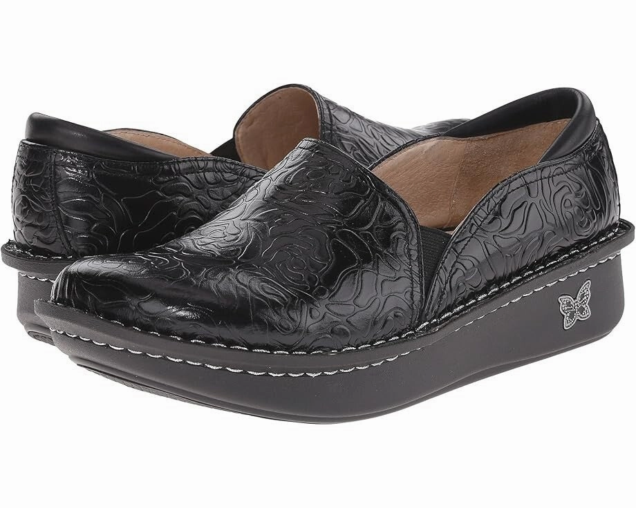 Alegria Debra Clog Women 42 Black Emboss Leather Round Toe Slip On Shoes KHD2616 (Black,42) Womens Sports Shoes clearance