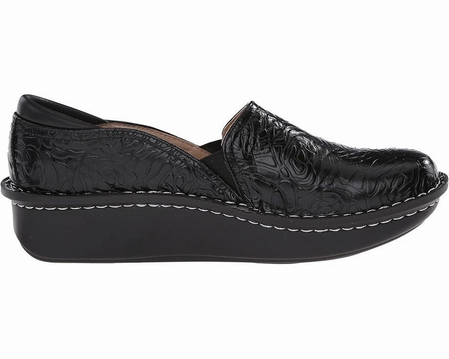 Alegria Debra Clog Women 42 Black Emboss Leather Round Toe Slip On Shoes KHD2616 (Black,42)