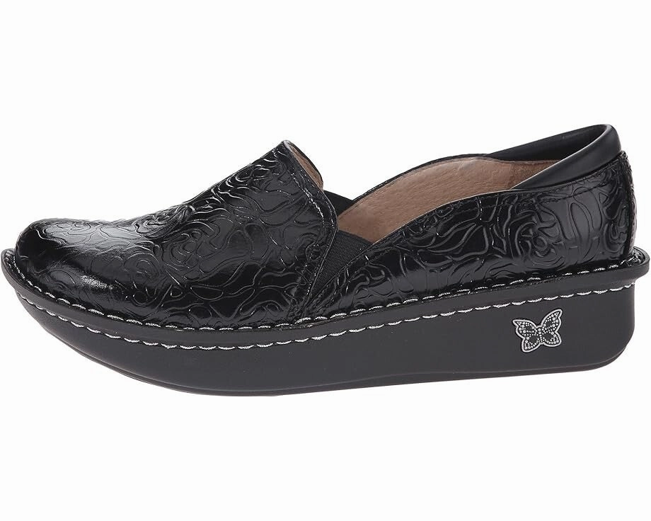 Alegria Debra Clog Women 42 Black Emboss Leather Round Toe Slip On Shoes KHD2616 (Black,42)