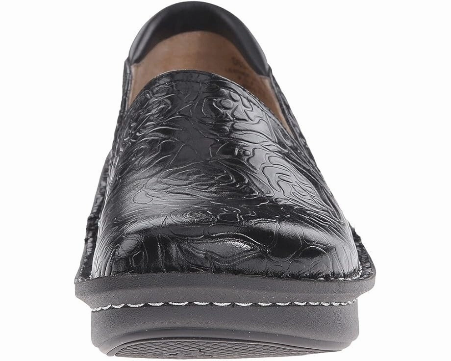Alegria Debra Clog Women 42 Black Emboss Leather Round Toe Slip On Shoes KHD2616 (Black,42)