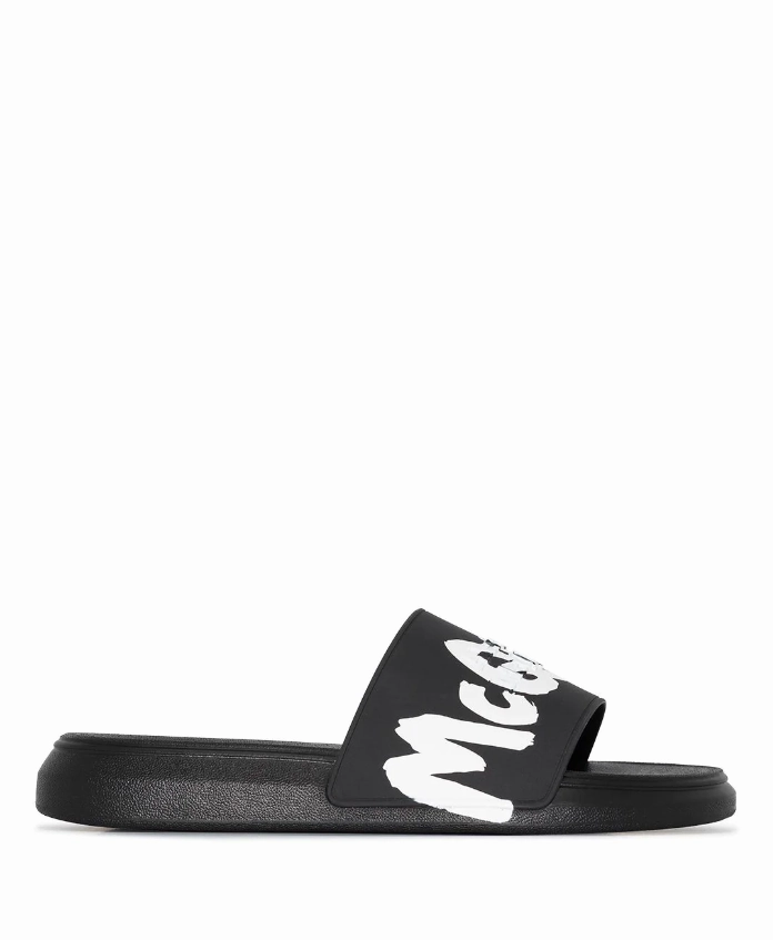 Alexander McQueen graffiti-logo slip-on slides Mens Shoes online flash sale
