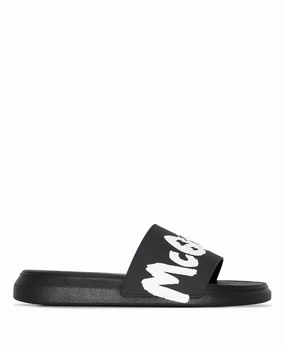 Alexander McQueen graffiti-logo slip-on slides Mens Shoes online flash sale
