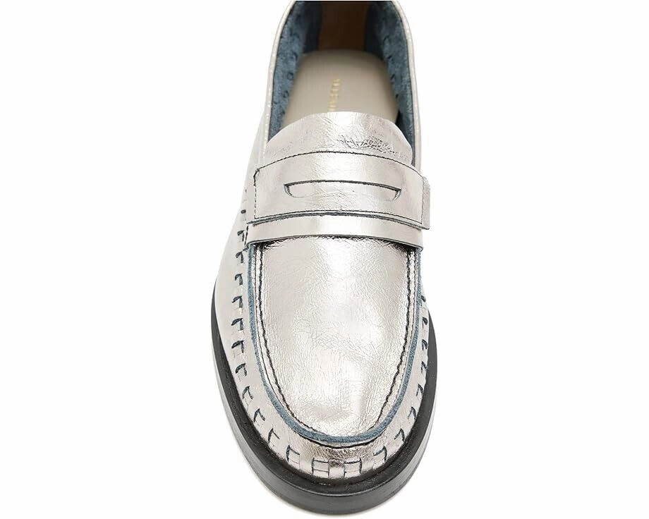 AllSaints Sofie WF646Y Loafers Women's US 6 Silver Leather Slip On Shoes ZPO1086