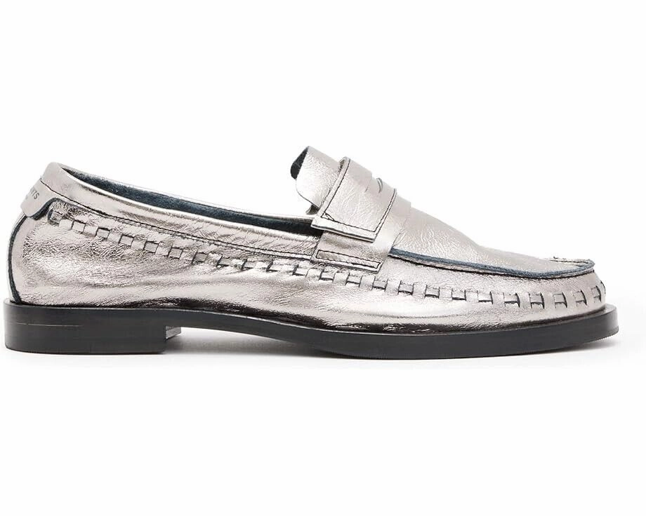 AllSaints Sofie WF646Y Loafers Women's US 6 Silver Leather Slip On Shoes ZPO1086