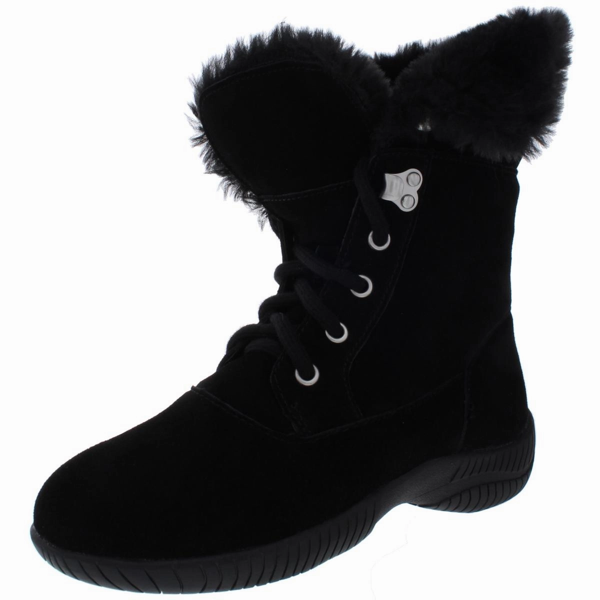 Angiee Womens Faux Fur Lace Up Booties