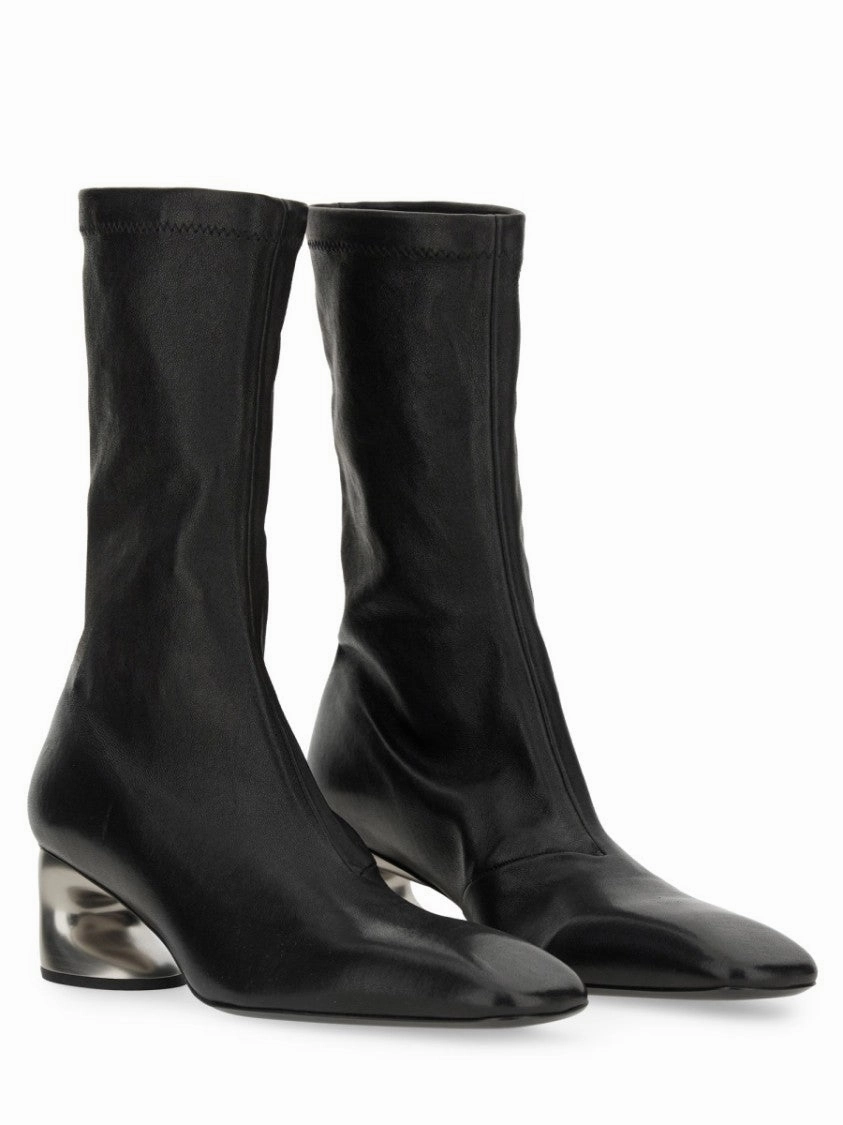 Ankle-High Leather Boots With Sculptural Heel