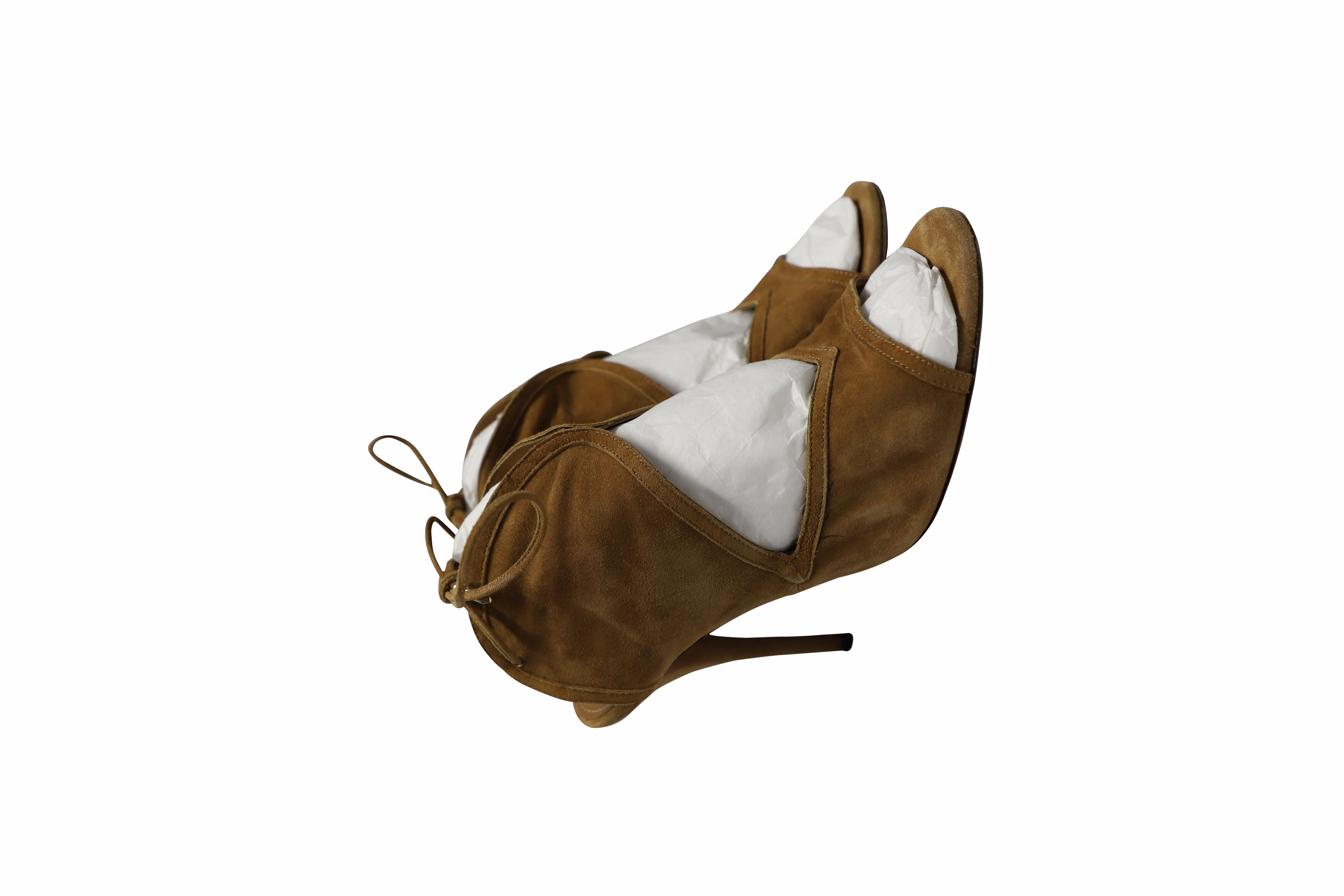 Aquazzura Cut Out Sandals in Brown Suede