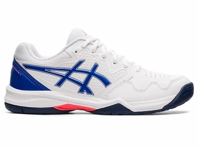 Asics Gel-Dedicate 7 1042A167.101 Sneaker Women White Blue Tennis Shoes EEE2895 (White,5.5) Womens Sports Shoes clearance