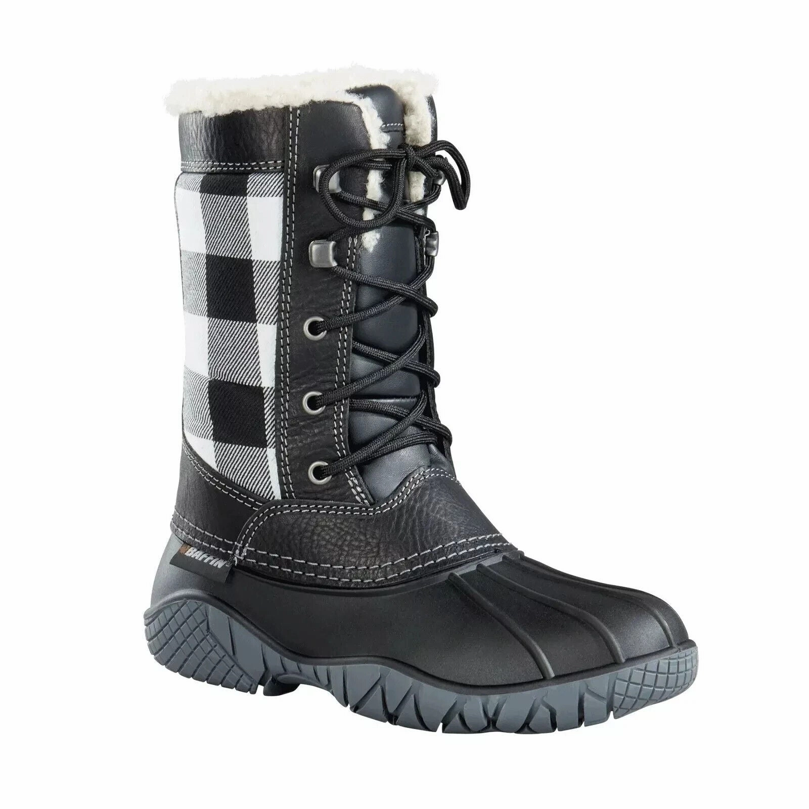 Baffin Jasper Women's US 7 Black Leather Check Round Toe Winter Boots ZPO2465 Womens Boot Deals Today