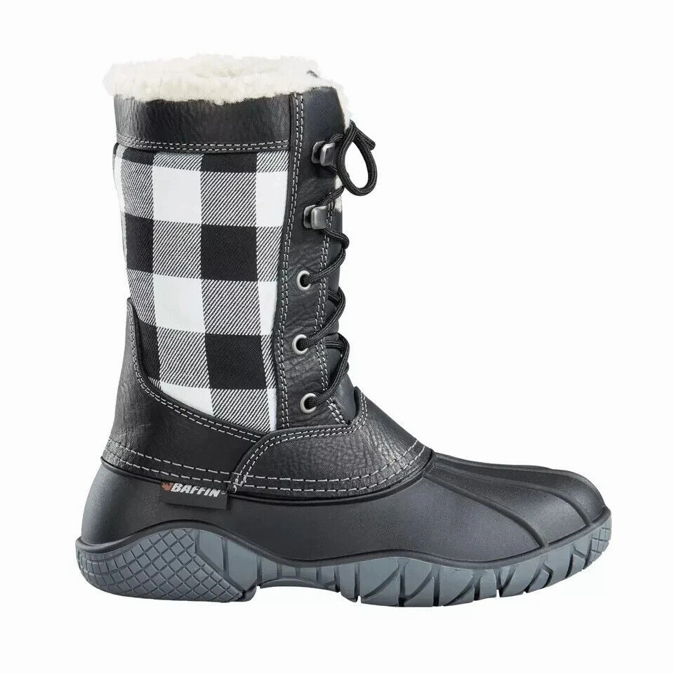 Baffin Jasper Women's US 7 Black Leather Check Round Toe Winter Boots ZPO2465
