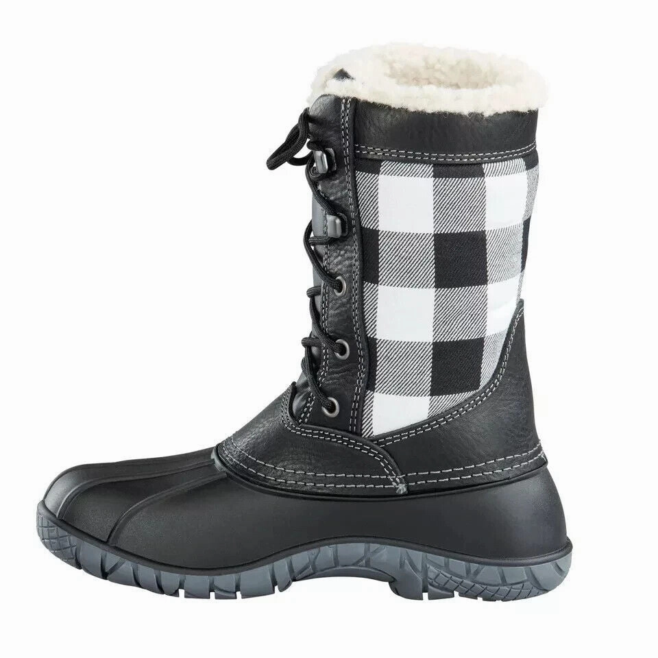 Baffin Jasper Women's US 7 Black Leather Check Round Toe Winter Boots ZPO2465