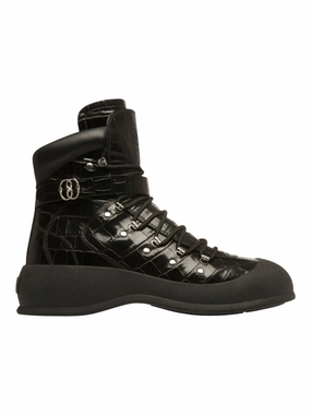 Bally Clyff 6304656 Men's Black Crocodile Embossed Leather Boots Mens Winter & Rain Boots clearance