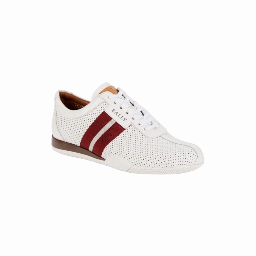 Bally Frenz Men's 6233822 White Perforated Leather Sneakers Cheap Mens Athletic Sneakers