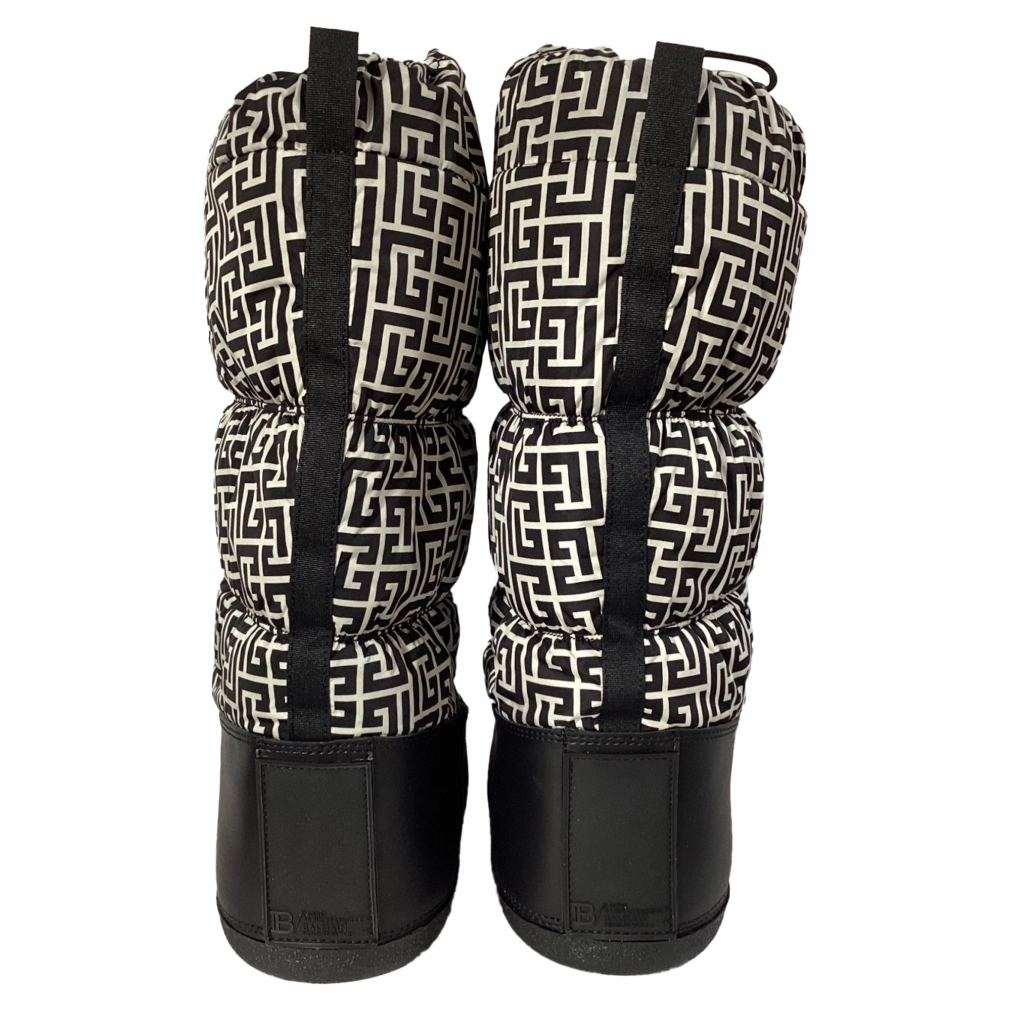 Balmain Printed Quilted Snow Boots in Black and White Polyamide