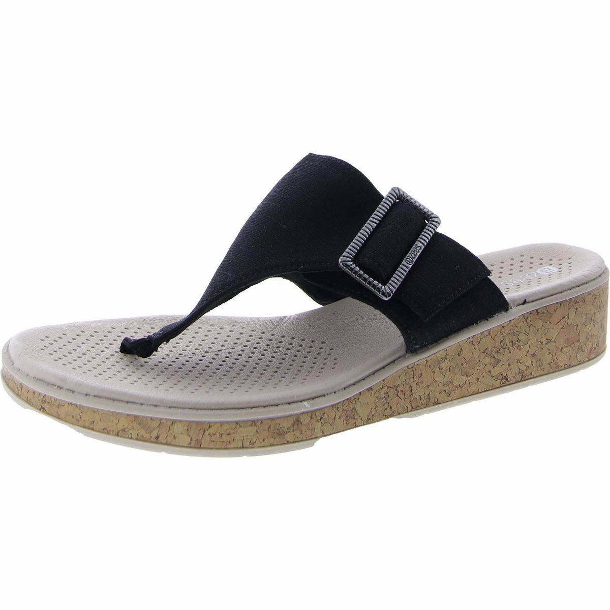 BAY Womens Buckle Canvas Wedge Sandals