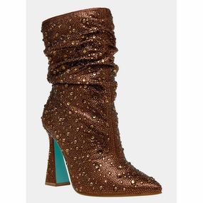 Betsey Johnson Mac Boots Women US 7.5 Brown Rhinestone Pull On Bootie KHD2618 (Brown,7.5) Top-rated Womens Boots outlet