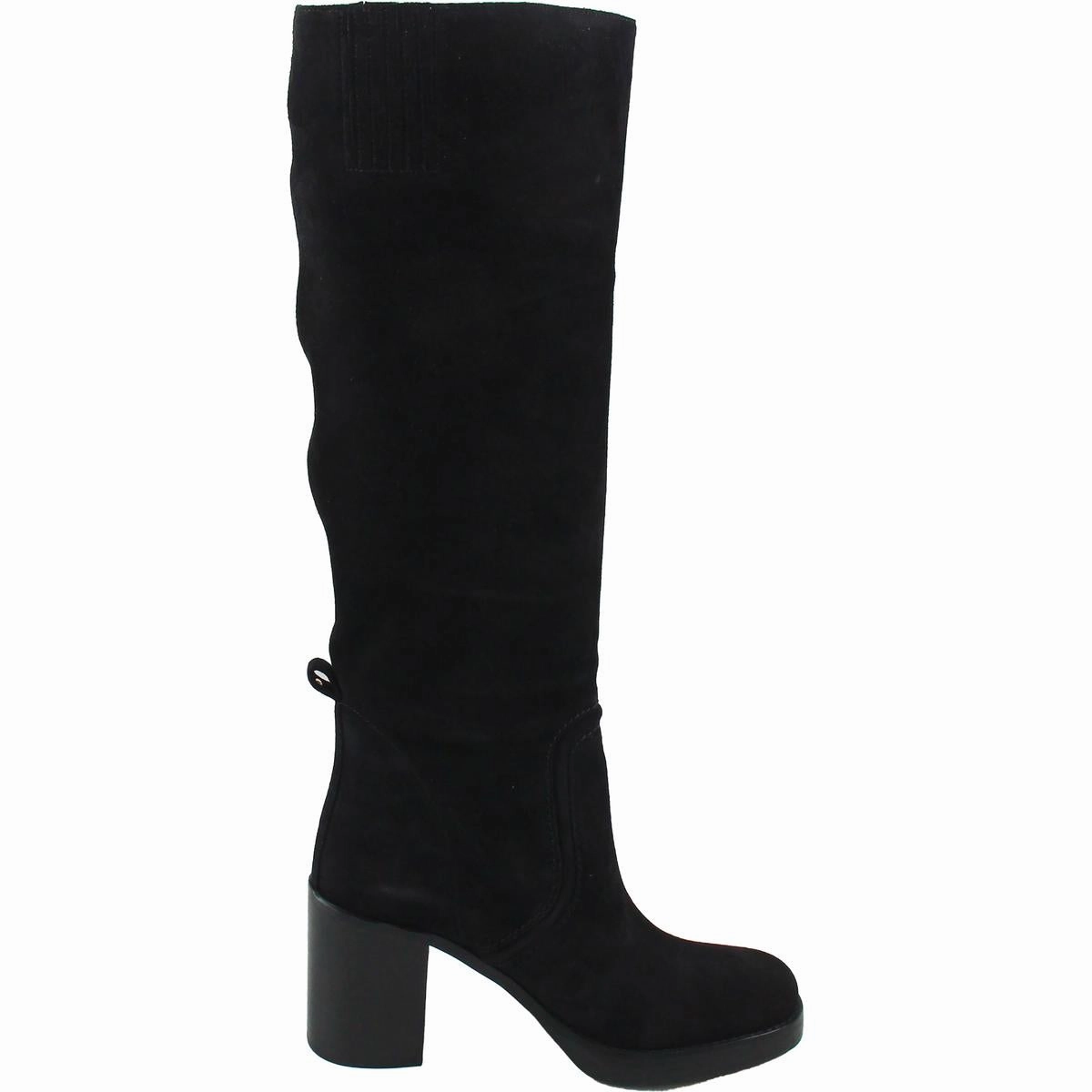 BHFO Womens Block Heel Leather Knee-High Boots