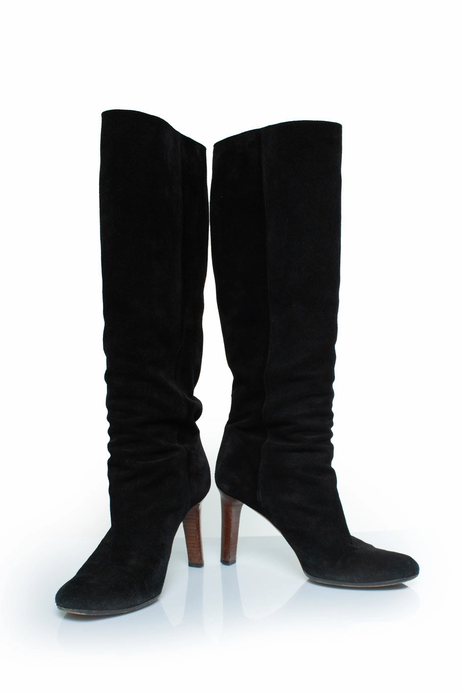 Black suede knee boots with GG logo