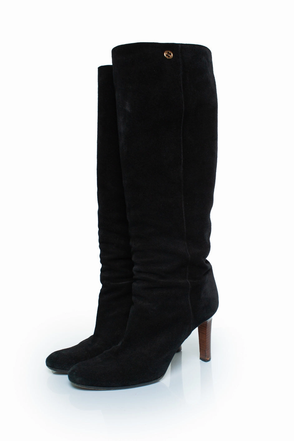 Black suede knee boots with GG logo Promo on Womens Fashionable Boots