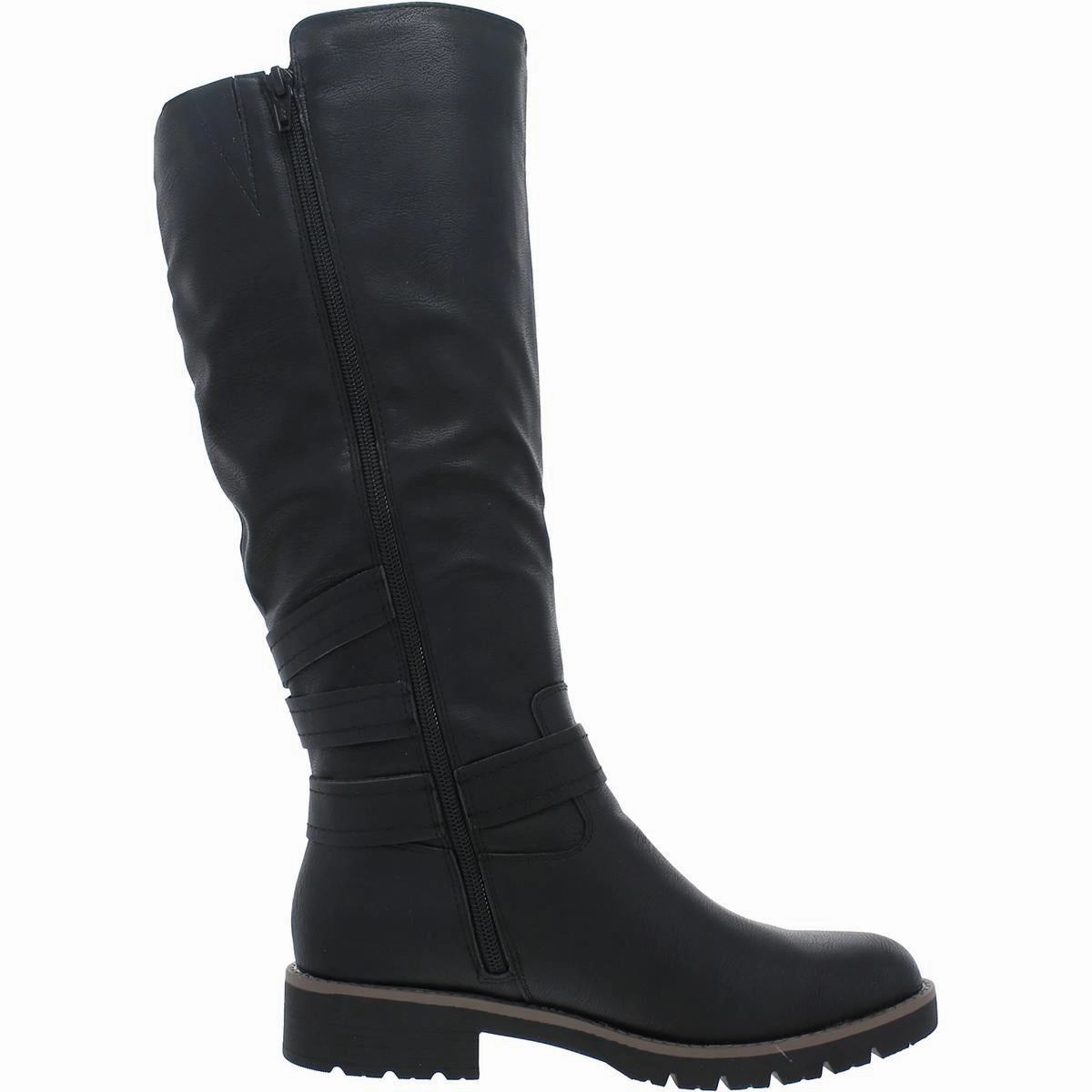 Blakelyy Womens Faux Leather Buckle Knee-High Boots