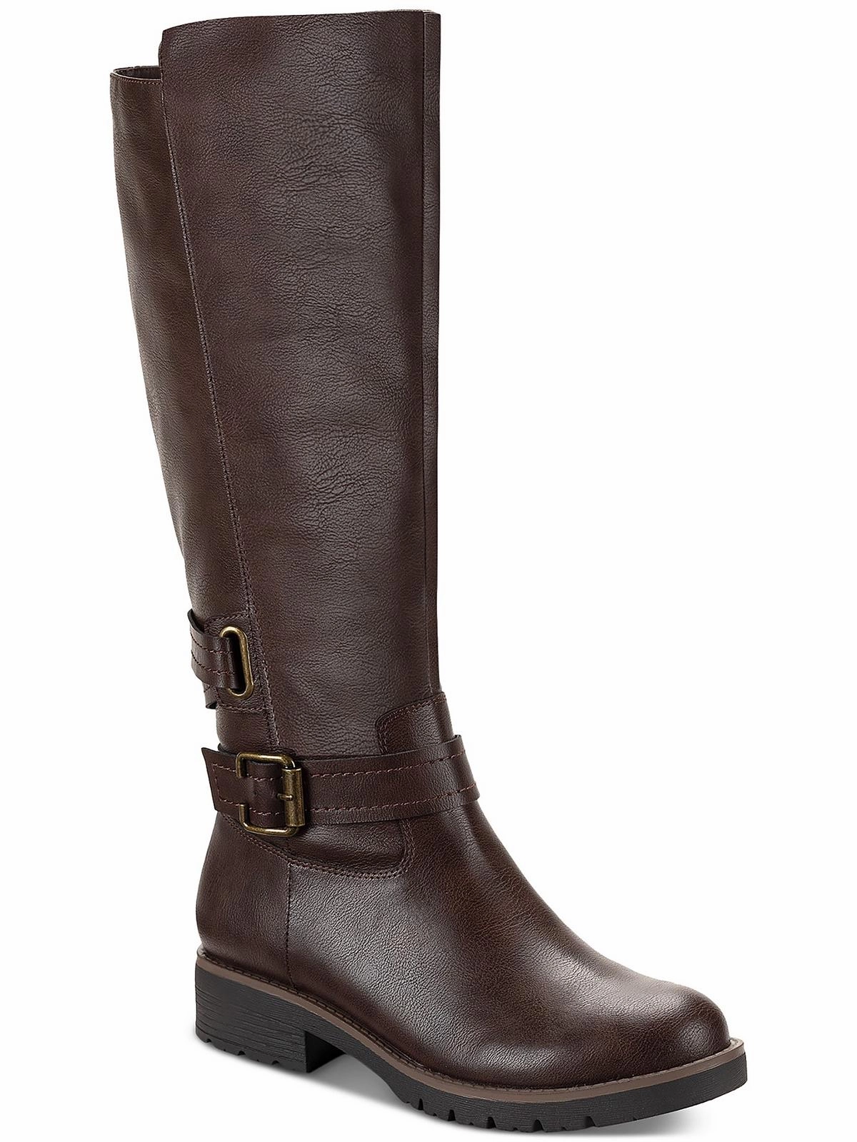 Blakelyy Womens Faux Leather Buckle Knee-High Boots