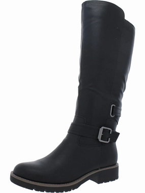 Blakelyy Womens Faux Leather Buckle Knee-High Boots Hot sale Womens Boots