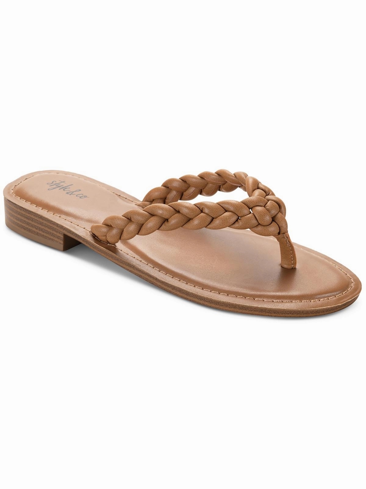 Brandiie Womens Faux Leather Flip-Flop Thong Sandals