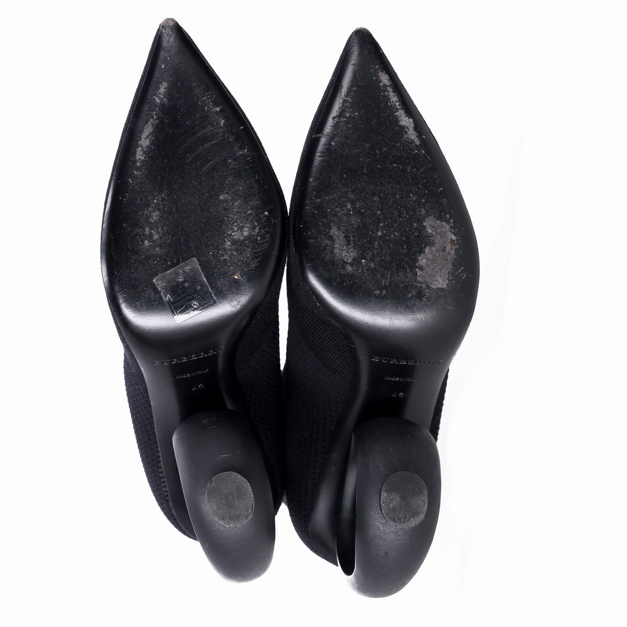Burberry Kimberley Pointed Toe Ankle Boots in Black Knit Stretch Fabric