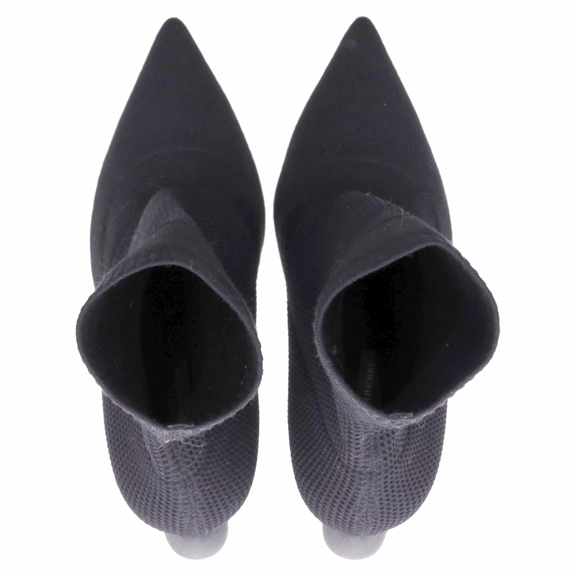 Burberry Kimberley Pointed Toe Ankle Boots in Black Knit Stretch Fabric