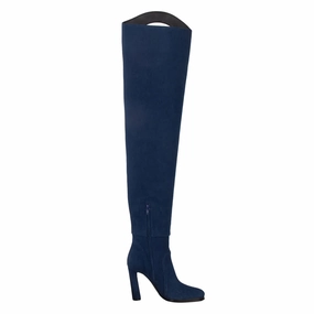 Burberry Ladies Shoreditch Denim Blue Porthole Detail Over-The-Knee Boots Top-rated Womens Boots outlet
