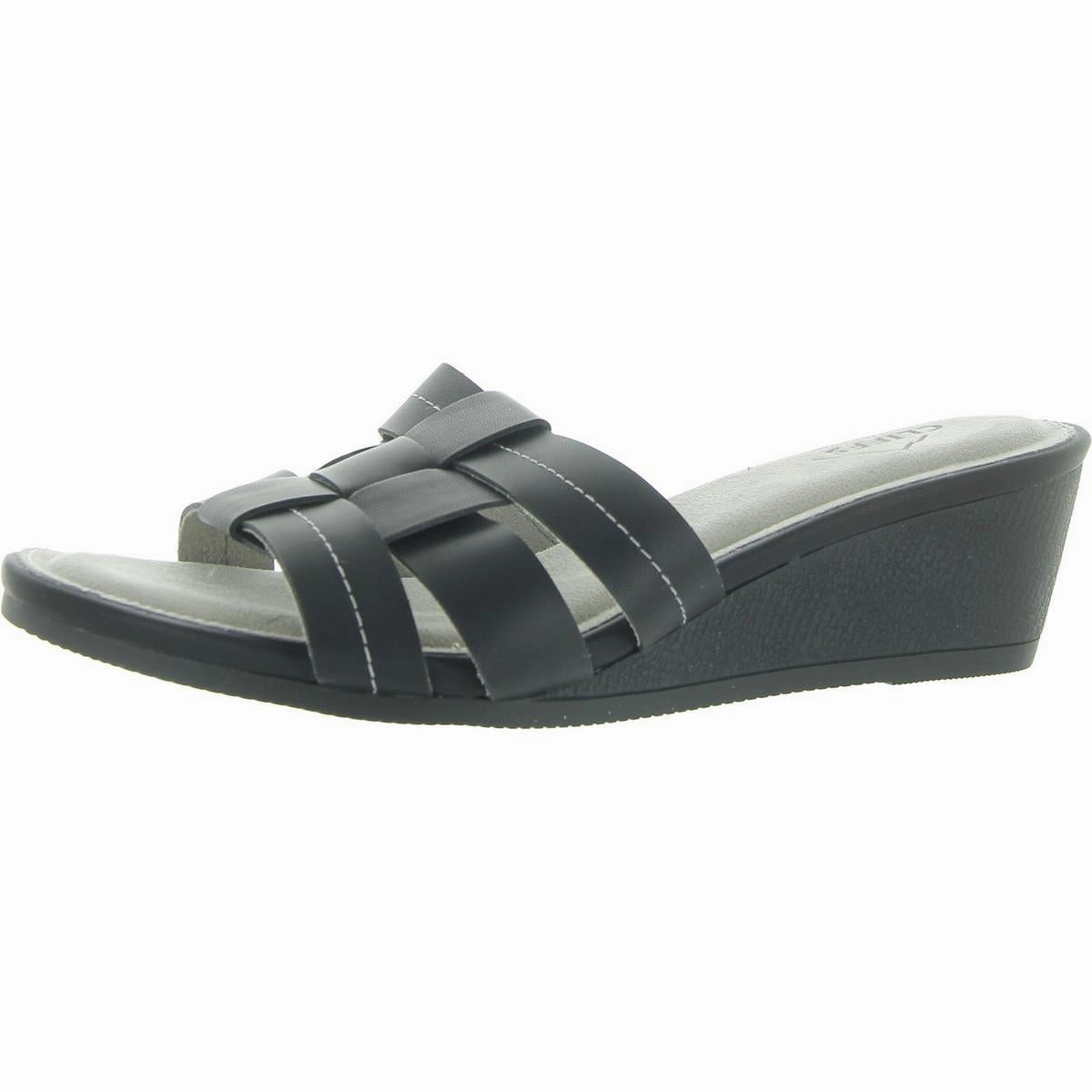 Candyce Womens Faux Leather Woven Wedge Sandals