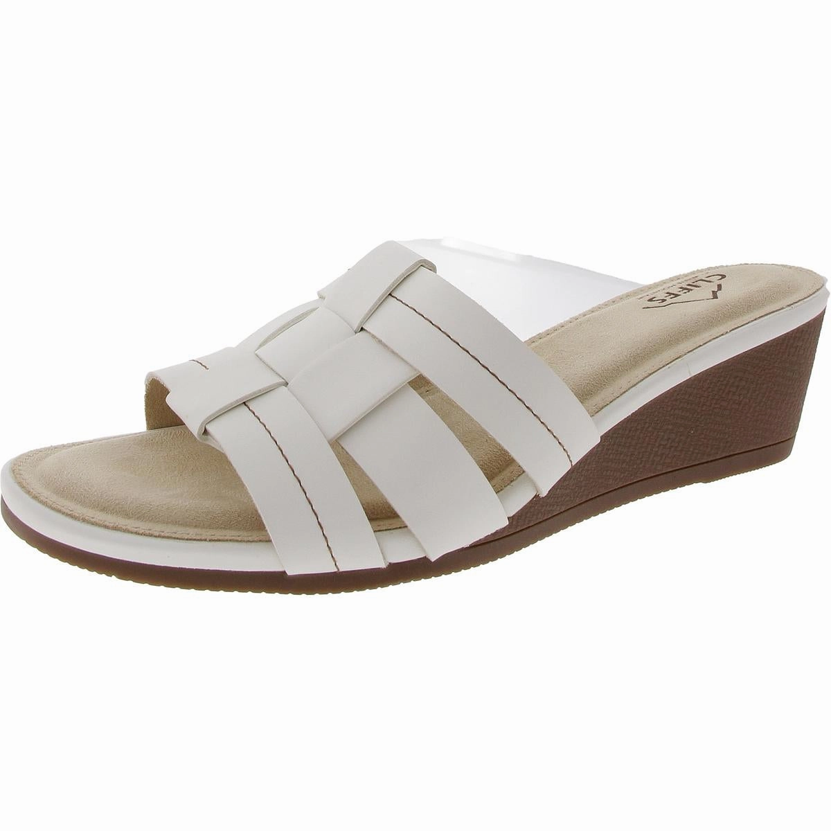 Candyce Womens Faux Leather Woven Wedge Sandals