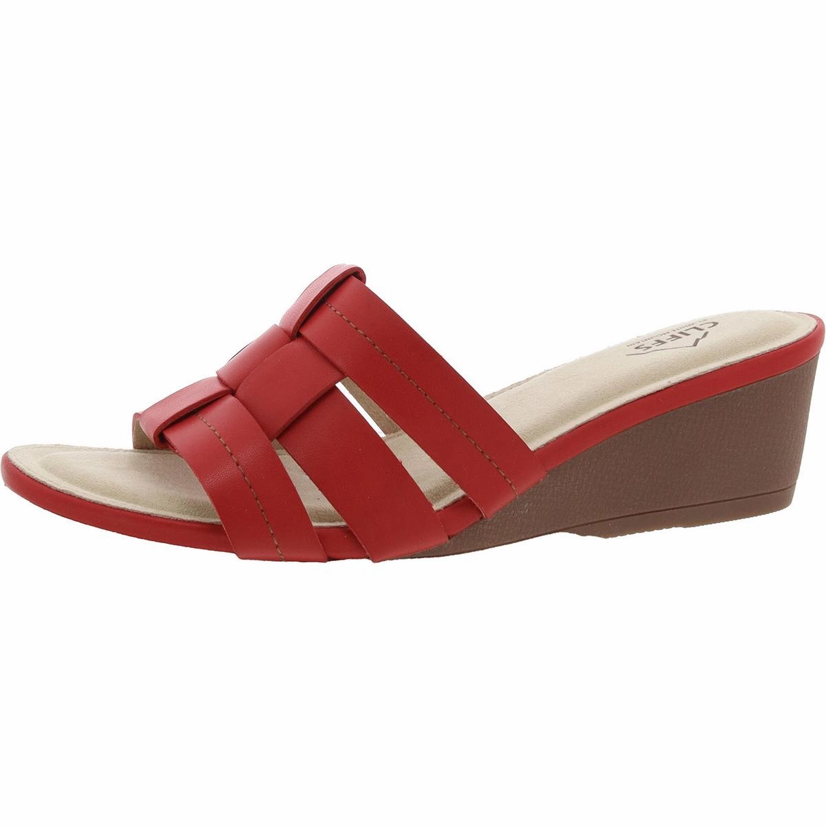 Candyce Womens Faux Leather Woven Wedge Sandals
