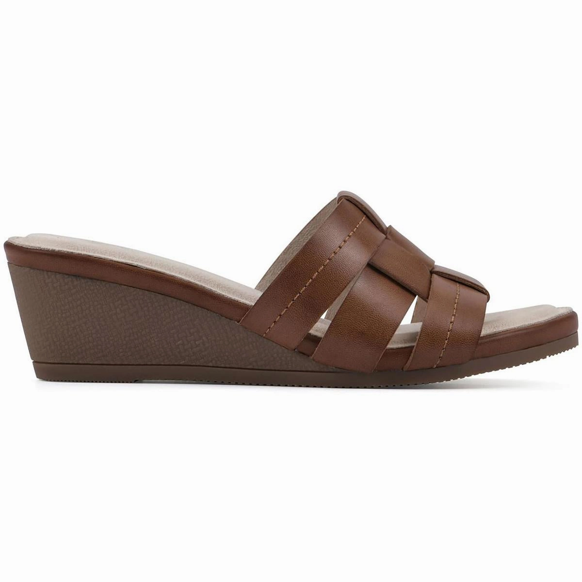 Candyce Womens Faux Leather Woven Wedge Sandals